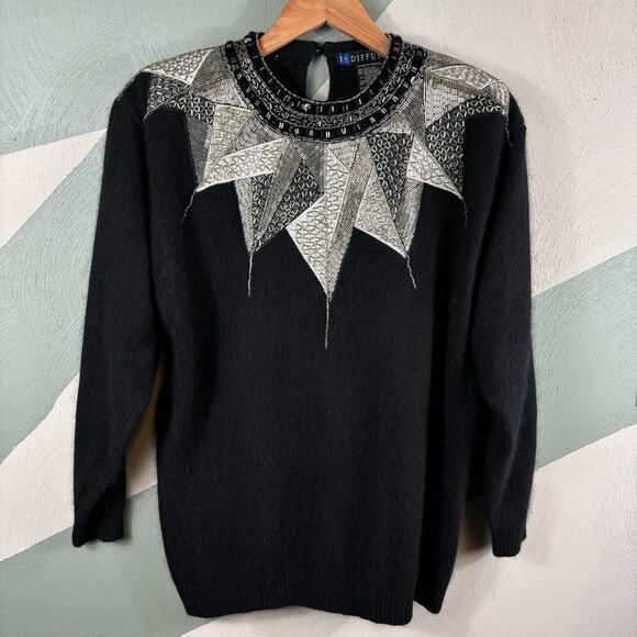 Diffusion Evening Silk Blend Womens Top Angora Wool Long Sleeve Blouse M Sweater - Picture 8 of 9